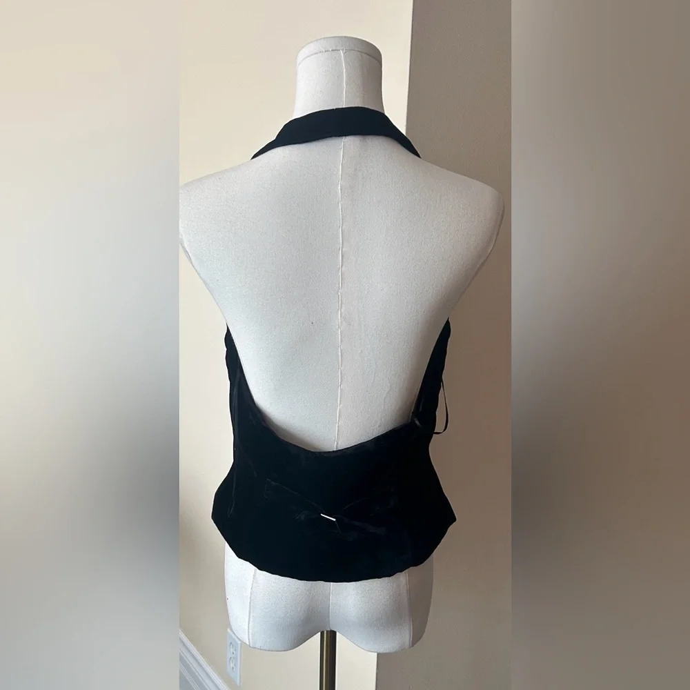 ZARA Black Velour Button Halter Neck Top/Vest size medium - Picture 7 of 8